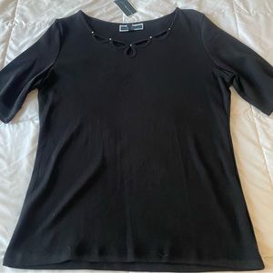 💫 NWT Black & Silver Beaded Cut Out Top Short Sleeves Elegant Beautiful Goth 💫